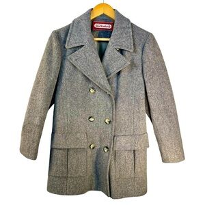VINTAGE Union Made Authentic Mackintosh Gray Wool Buttoned Pea Coat Womens
